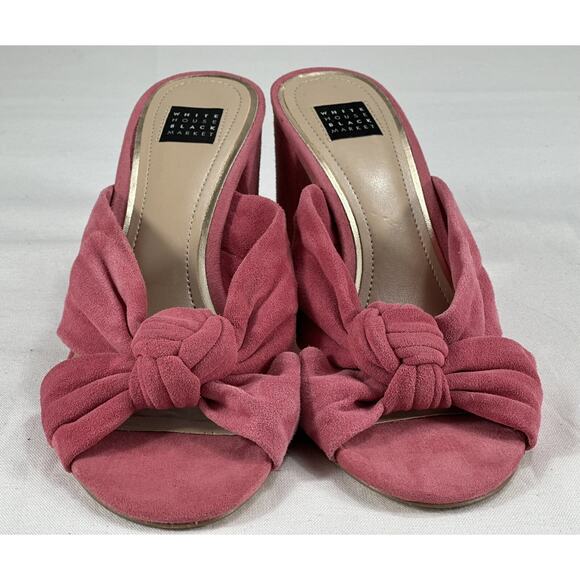 White House Black Market Knotted Bow Suede Mules Samon Shoes Sz7.5M Stunning - Picture 2 of 13